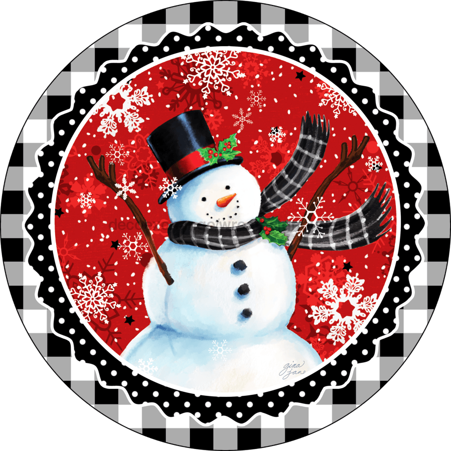 Wreath Sign, Christmas Sign, Happy Snowman, 10 Round, Metal Sign, DECOE-128,  DecoExchange, Sign For Wreath